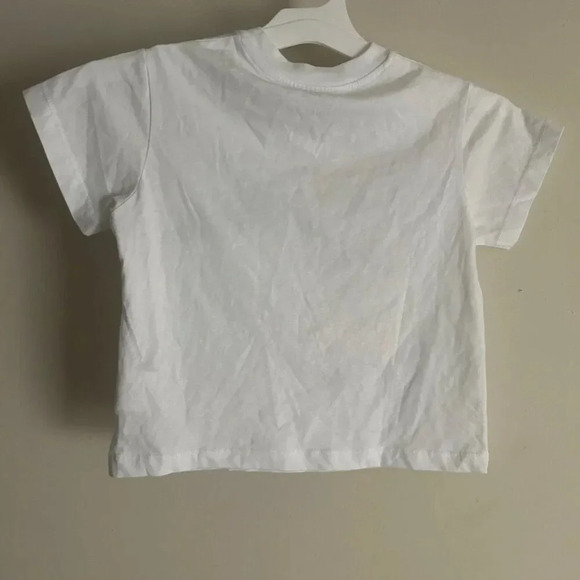 Fiorucci 100% Organic Cotton Crop Tee Shirt White Sz XS Piggy Pig Holding a flag - Picture 2 of 7